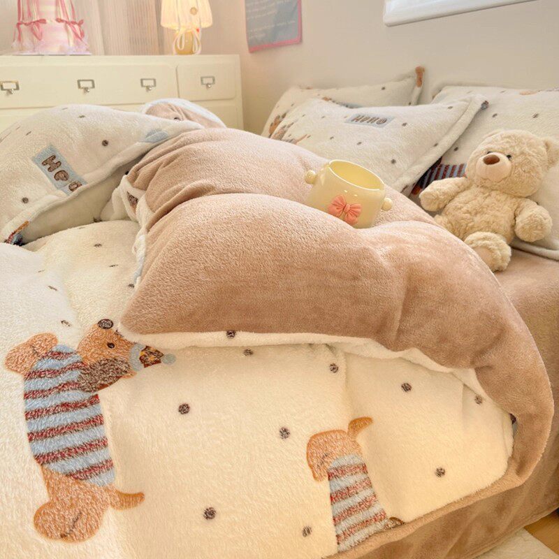 Winter Double-Sided Thickeneded Milk Coral Velvet Quilt Cover Single Piece Fleece-Lined 150X200 Flannel Quilt Cover Three or Four Piece Set