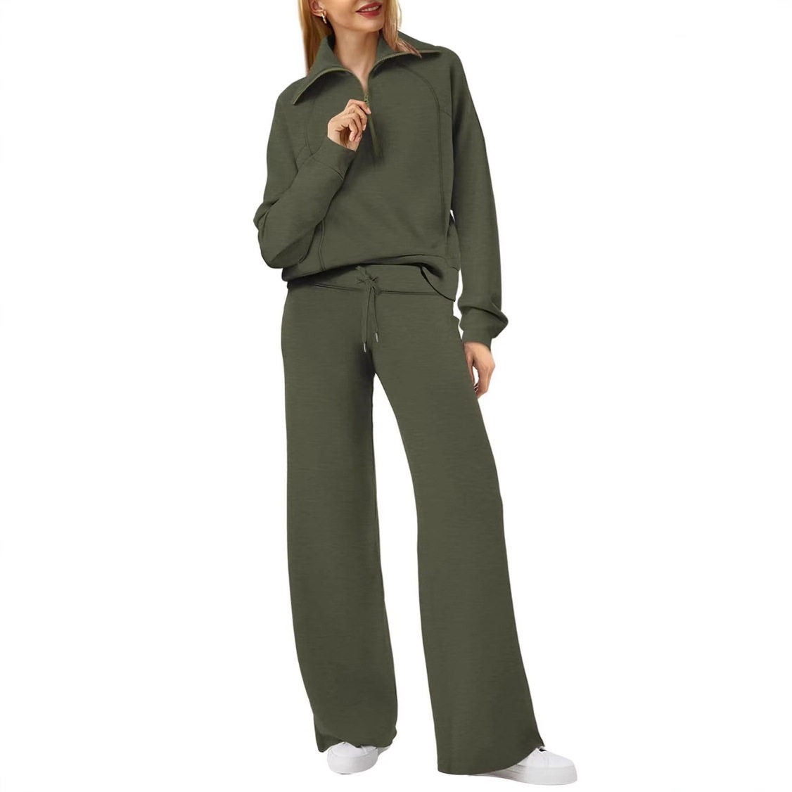 European and American Export 2025 Autumn and Winter Fashion Casual Sports Suit Zipper Long-Sleeved Sweatshirt Wide-Leg Pants Two-Piece Set for Women