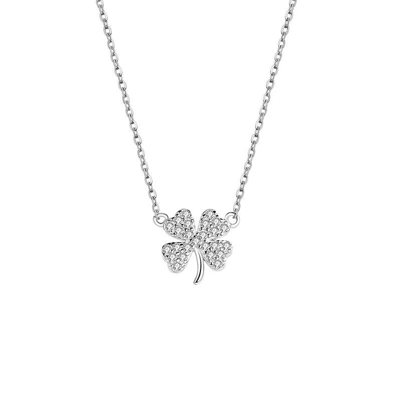 Four-leaf Clover Necklace Light Luxury Flash Diamond Clavicle Chain Women's Summer Accessories Niche Design Student Simple Personalized Accessories