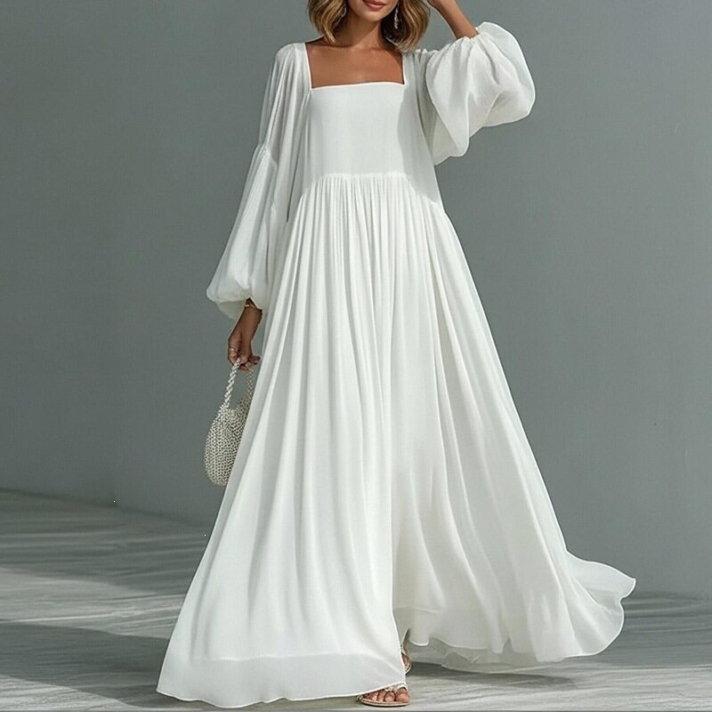 Spring Womens Dress Square Neck Lantern Sleeves Flared Hem Casual Style for Everyday Wear Wholesale Available