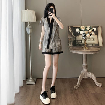2025 New Summer Casual Fashion Short-Sleeved Tops, Loose Slimming Wide-Leg Pants, Age-Reducing Two-Piece Pants