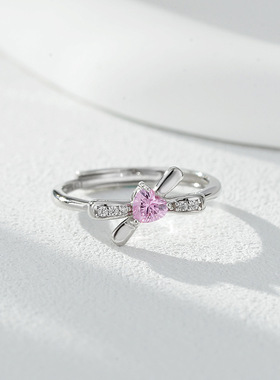 甜心蝴蝶结戒指女S925纯银镶钻锆石手饰品小众级感时尚开口指环