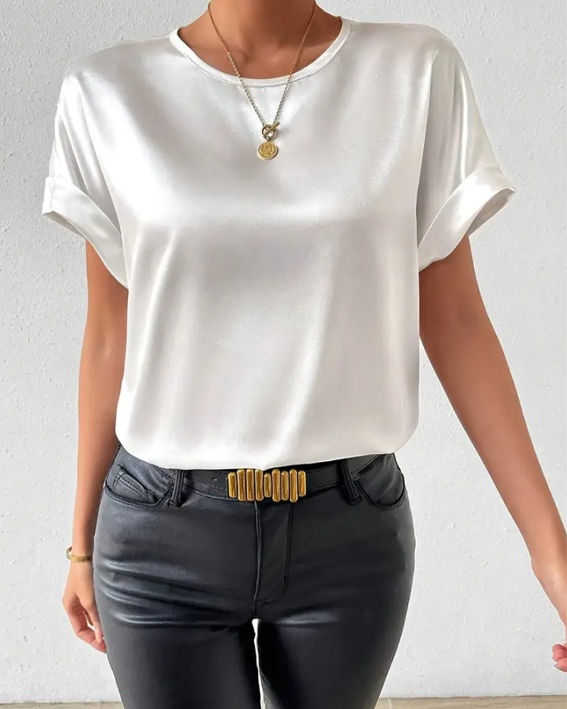 Elegant Solid Color Short Sleeve T Shirt for Women Round Neck Spring Collection Casual Wear Wholesale Available