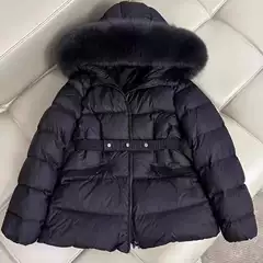 In-Stock Fox Fur Collar White Duck down Women's down Jacket, European and American Style, Waist-Cinching, Slimming, Fashionable, Lightweight Short Coat