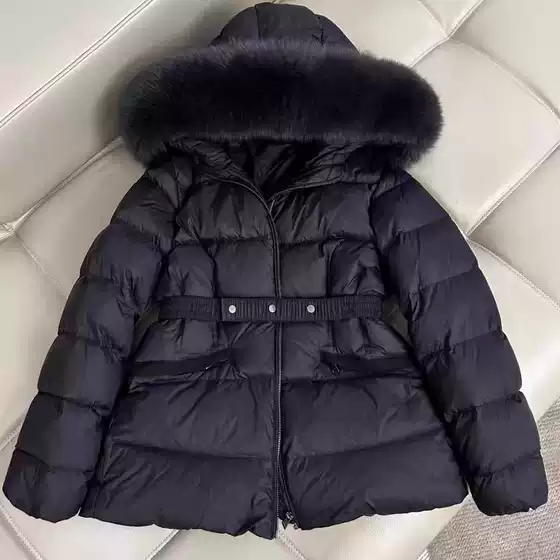 In-Stock Fox Fur Collar White Duck down Women's down Jacket, European and American Style, Waist-Cinching, Slimming, Fashionable, Lightweight Short Coat