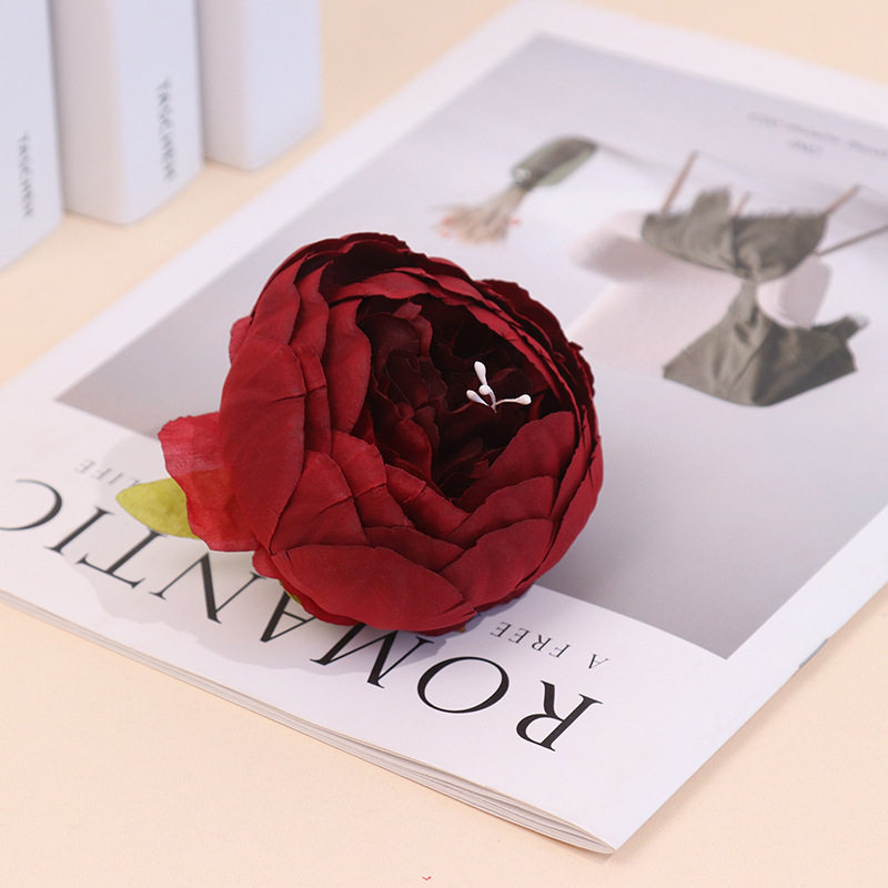 仿真花头苞心牡丹花朵礼盒装饰花墙制作跨境绢花婚庆背景软装假花