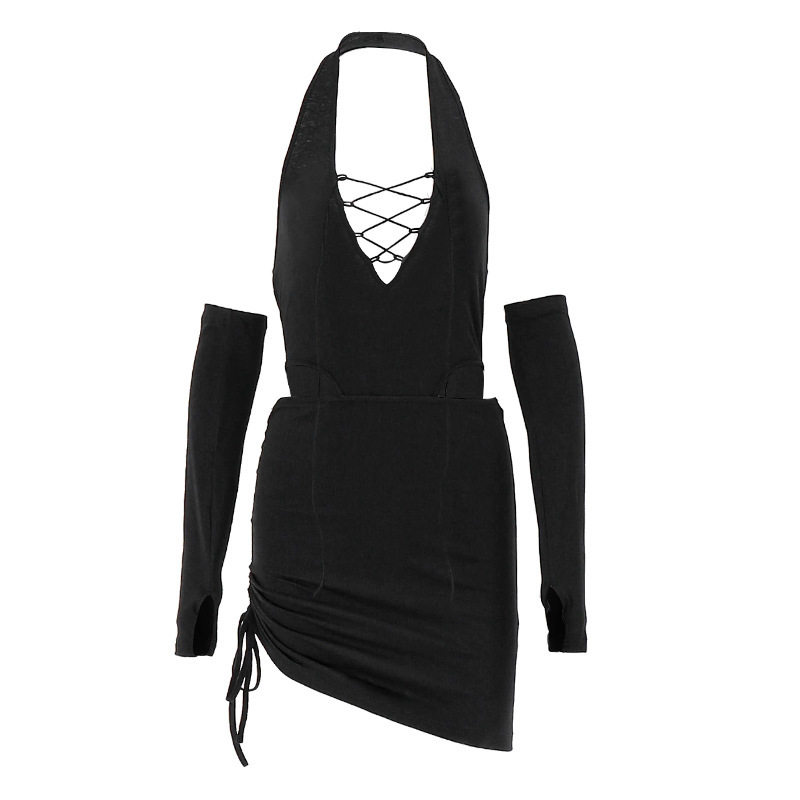 Womens Fashionable Hollow Out Halter Neck Two Piece Set Sexy Design Autumn Style European and American Trend