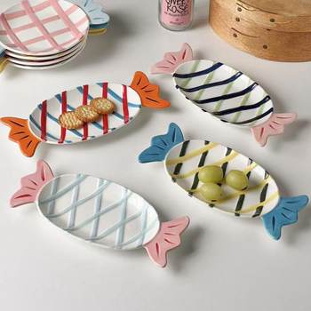 Korean Ins Style Candy Ceramic Plate High-Value Household Fruit Cake Plate Ceramic Breakfast Plate Jewelry Plate