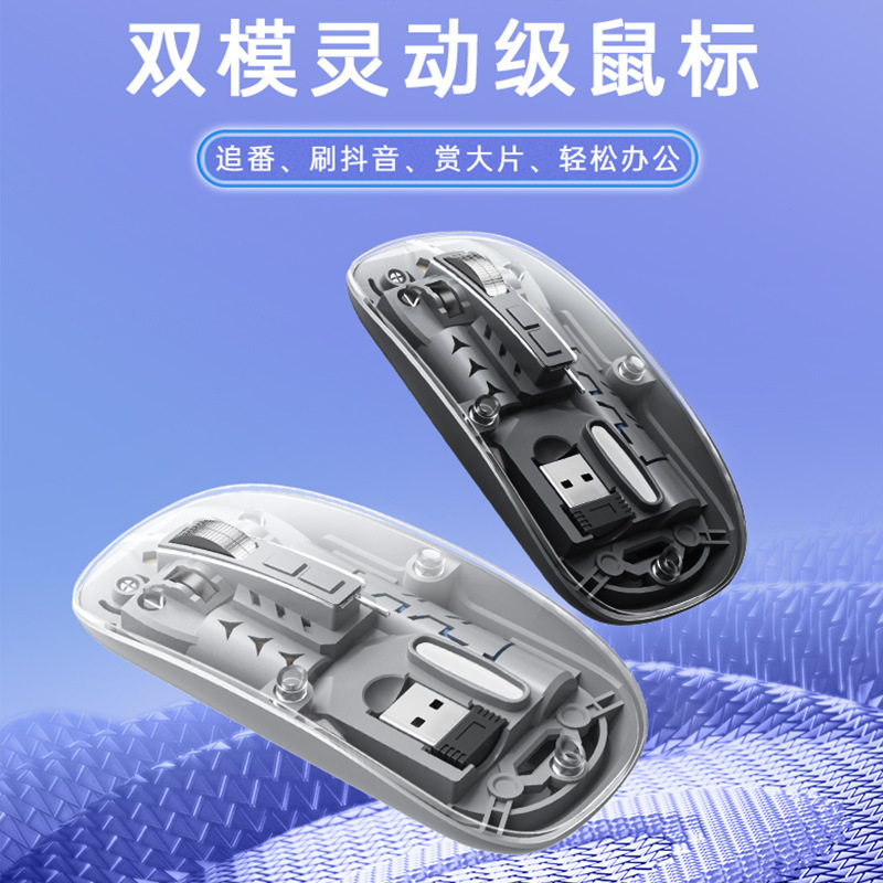 Wireless Bluetooth Dual Mode Transparent Mouse Rechargeable Silent Portable Tablet Laptop Office Wireless Mouse
