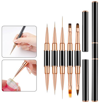 Cross-border Hot Selling Double Head with Cover Nail Art Brush Tool 5 suit Metal Rod Painted Pull Wire Glow Dye Phototherapy Pen