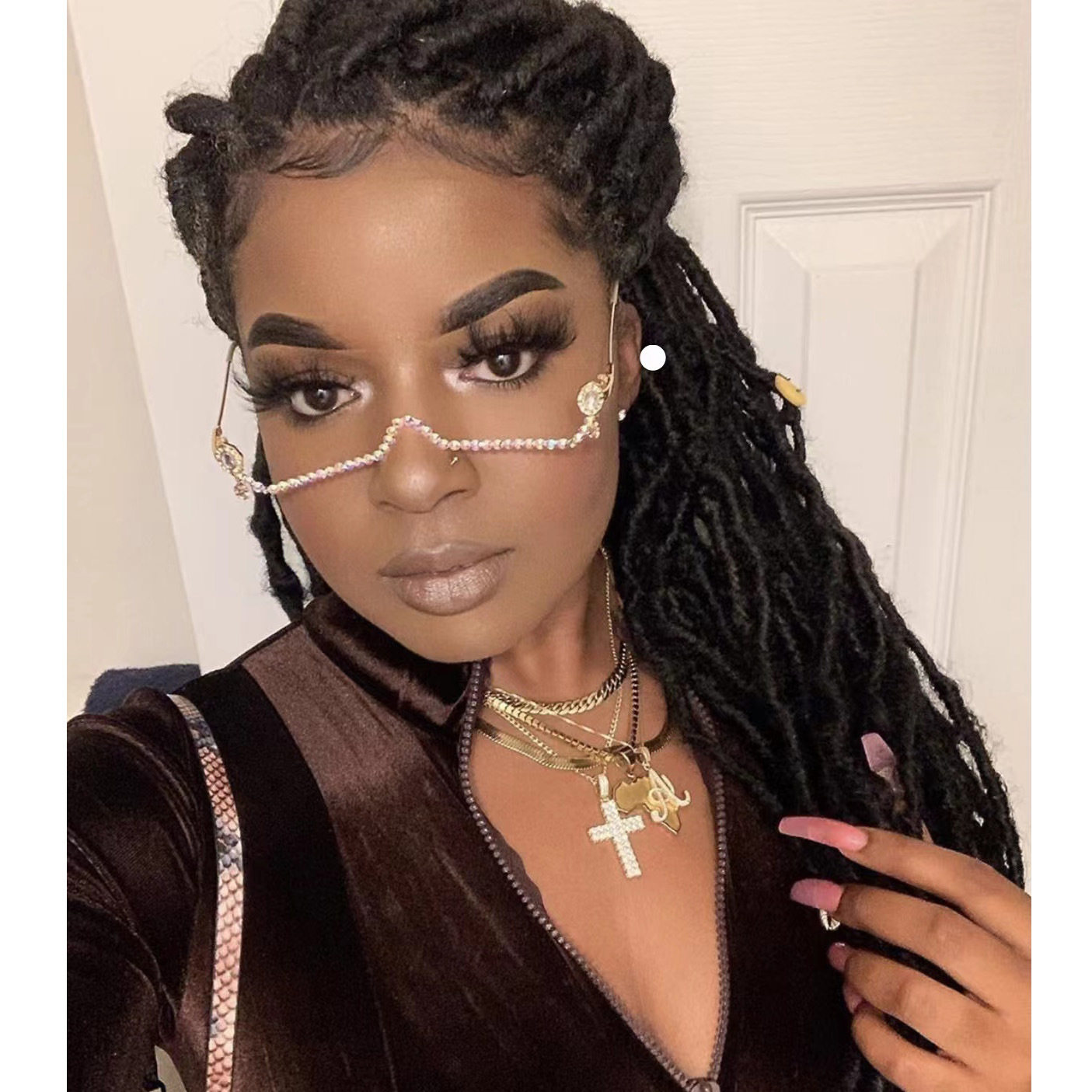 2023Ins Lower Half Frame Lensless Glasses Frame European and American Cross-Border Metal Diamond Glasses Fashionable Water Diamond Glasses