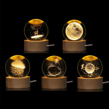 Creative Carved Luminous Crystal Ball with Various Patterns, Direct Charging Night Light, Warm Color Lighting, Desktop Ornaments, Gifts