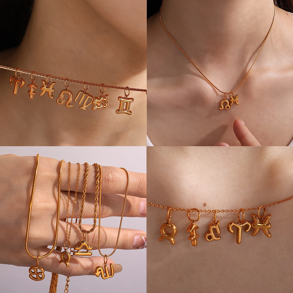 European and American Stainless Steel Twelve Constellation Necklace Pendant Accessories Fashion Simple High Sense Plated 18K Gold Necklace Accessories