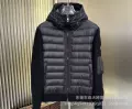 Black hooded knit patchwork sleeve pocket down jacket