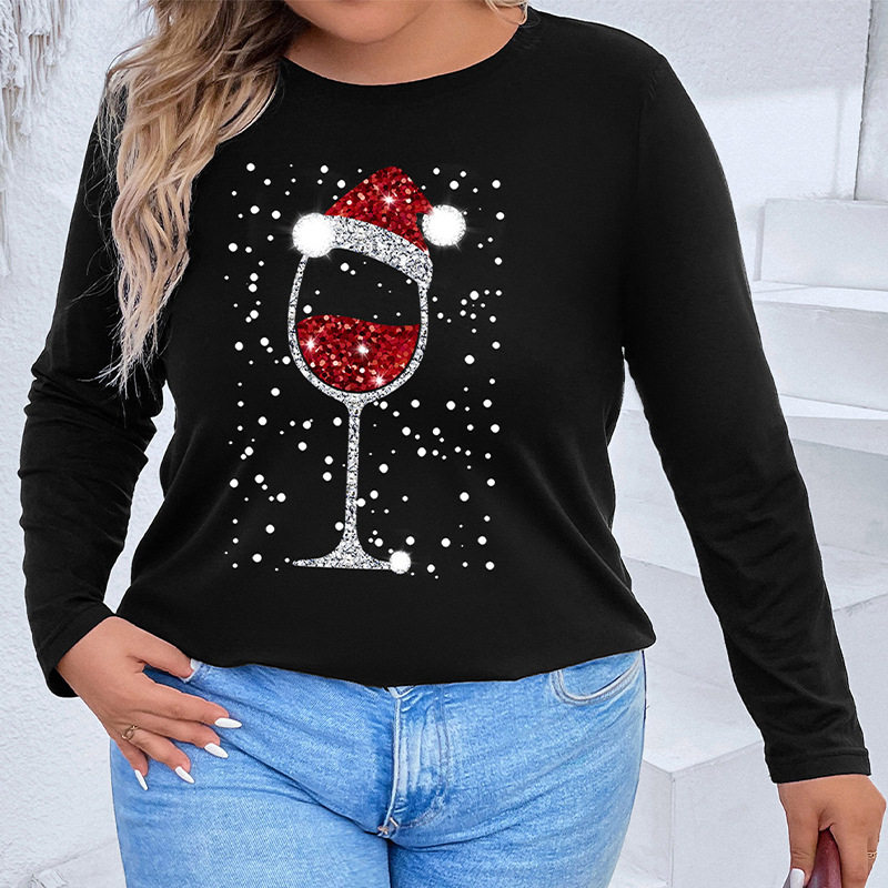 Plus Size Womens Loose Christmas T Shirt Autumn Collection Casual Style for Holiday Celebrations Wholesale Available