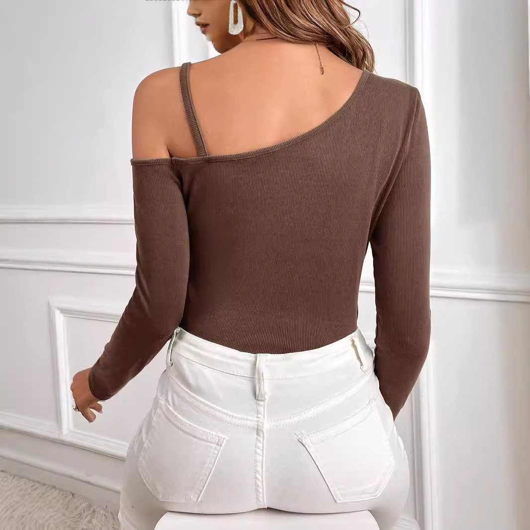 Elegant Womens T Shirt Minimalist Design Asymmetrical Neckline One Shoulder Style Spring Summer Casual Wear
