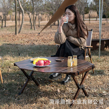 Camping Folding Table Portable Pine Wood Self-Driving Tour Leisure Camping Octagonal Table Mountain Picnic Egg Roll Table Solid Wood
