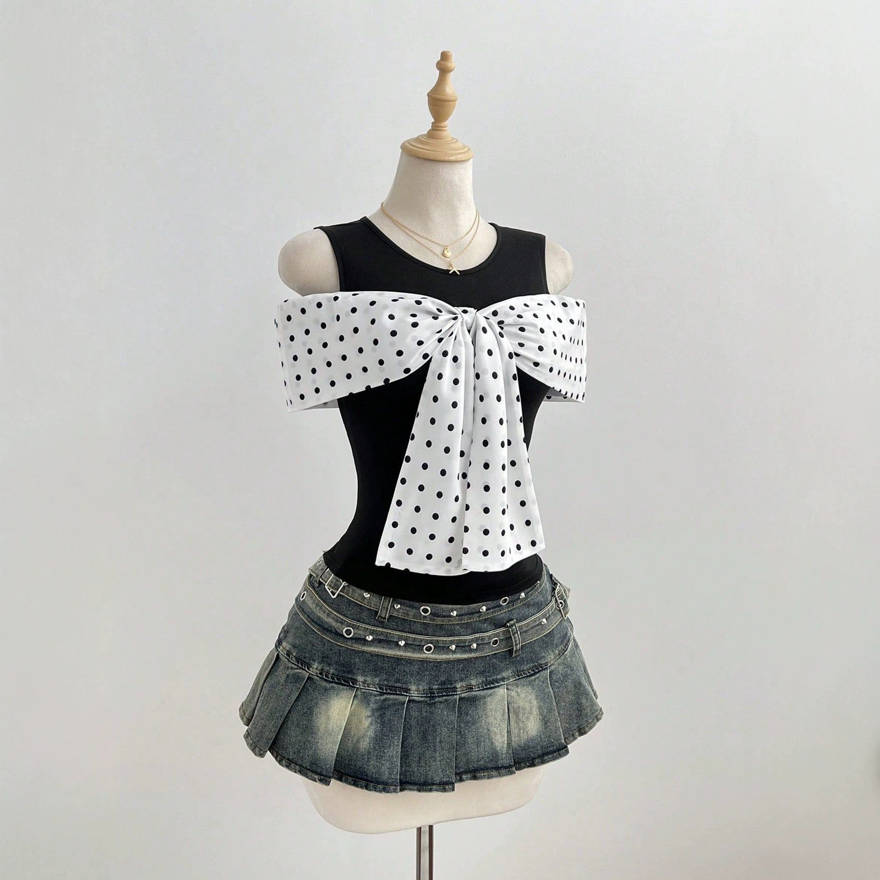 Summer Womens Fitted T Shirt Short Sleeve Bow Tie Detail Polka Dot Print Casual Wear Ready to Ship