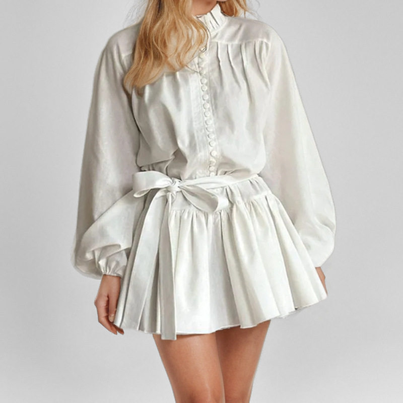 Spring Womens Dress Fashionable Floral Print Stand Collar Lantern Sleeves Casual or Party Wear Wholesale Available