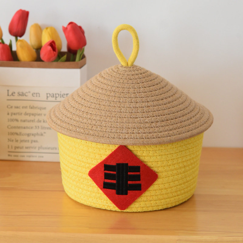 New Toy Cosmetic Storage Basket Desktop Woven Snack Storage Box with Lid Sundries Storage Decorative Storage Basket