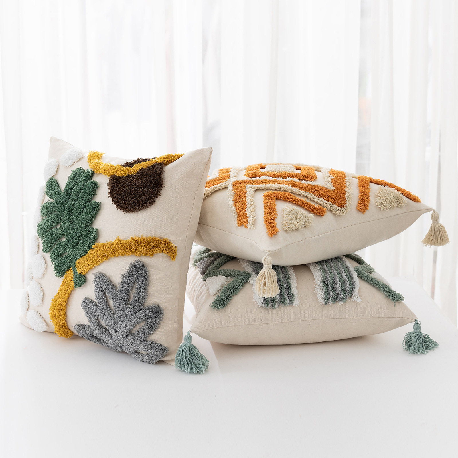 Nordic Striped Tufted Pillowcase Living Room Bedroom Square Sofa Cushion Home Bedroom Bedside Waist Pillowcase A