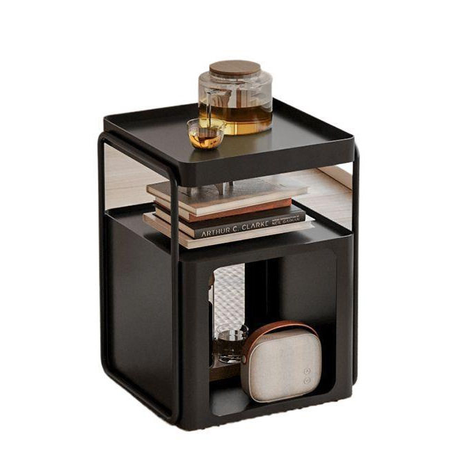 Simple Modern Movable Iron Bedside Table with Wheels Bedside Storage Rack Bedroom Bedside Cabinet Side Cabinet Small Side Table