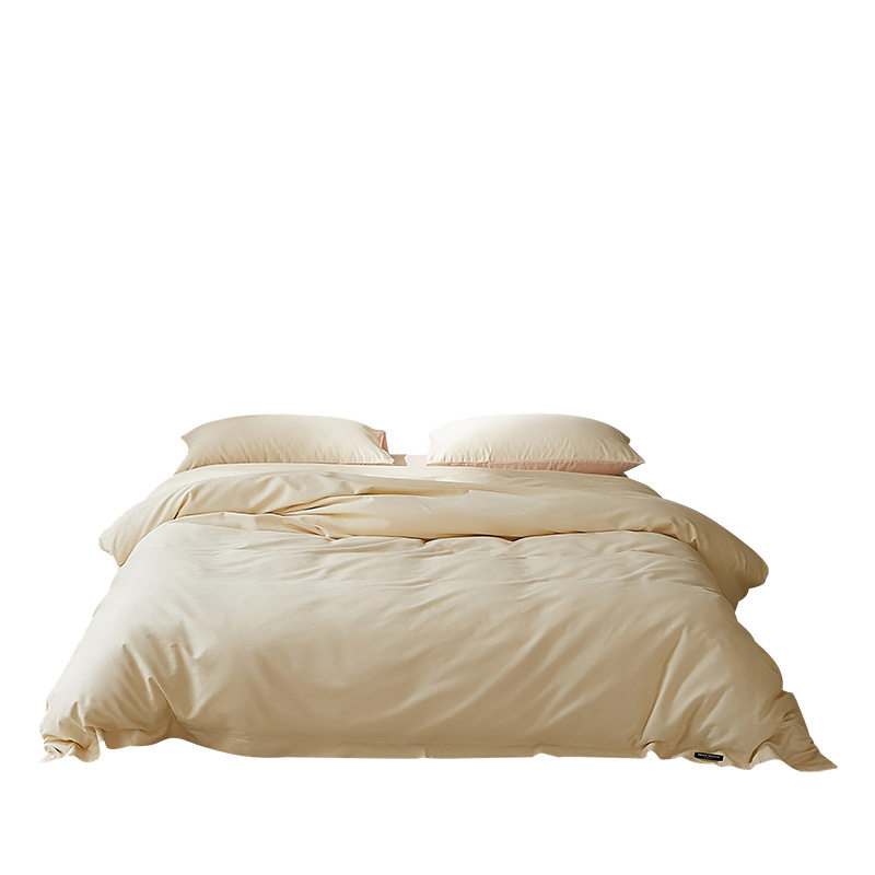 Designer High-Count, High-Density 100S Long-Staple Cotton Pure Cotton Brushed Wide-Brimmed Four-Piece Set of Pure Cotton Pure Color Double Bedding