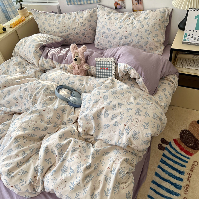 Class a Bed Four-Piece Set Pure Washed Cotton 2025 New Quilt Cover Bed Sheets Quilt Cover Bedding Student Dormitory Three-Piece Set 4