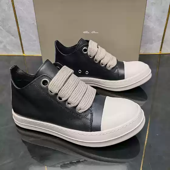New ro Genuine Leather Low-top Thick-soled Men's Shoes Thick Shoelaces Casual Height Increase All-match Women's Niche Lovers Fashion Trendy Shoes