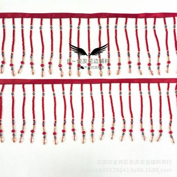 Manufacturer Wholesale Handmade Beaded Red Bead Tassel Lace Barcode Wedding Dress Dress DIY Accessories Lace