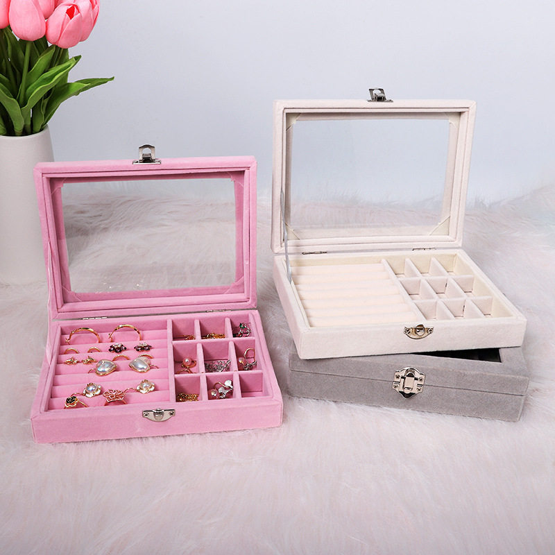Flannel box jewelry necklace ring storage box earrings eardrop storage box Korean single-layer flannel jewelry box wholesale