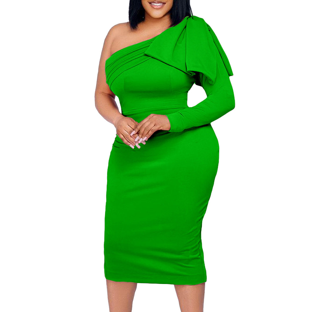 Plus Size Womens Dress Asymmetrical Neckline Solid Color Fashionable Bodycon Style Perfect for Parties or Events