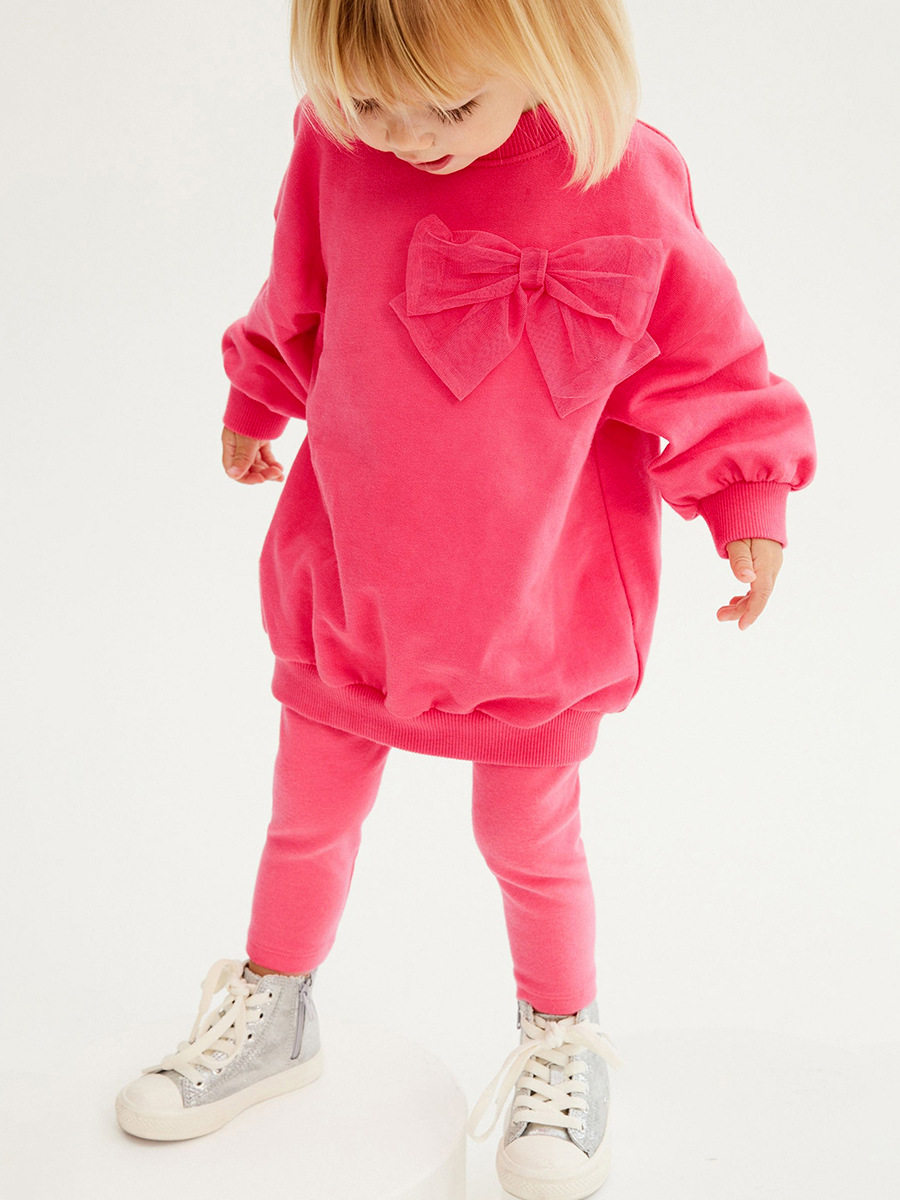 Girls' New Autumn Solid Color Long-Sleeve Casual Sports Set, Kids' Outfit