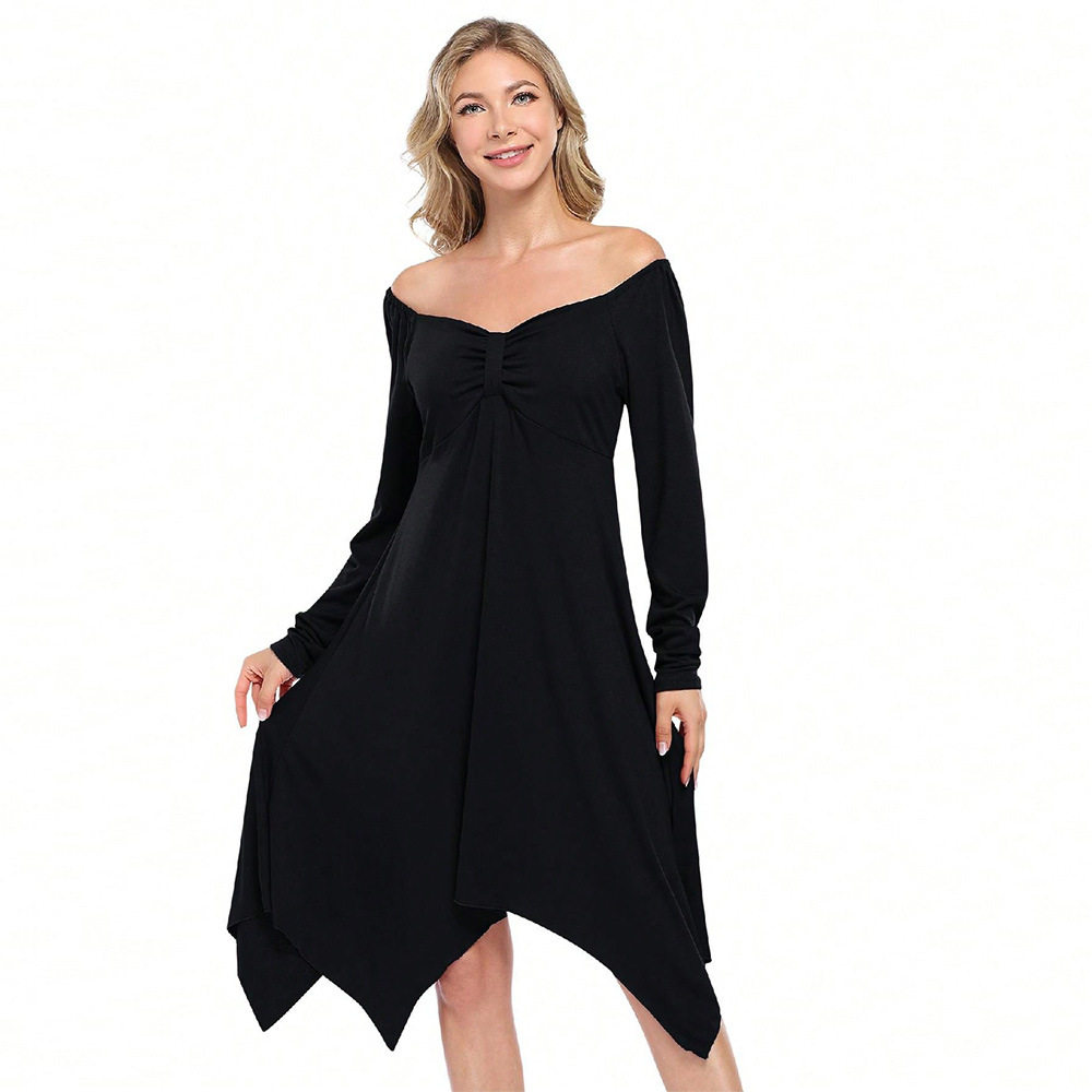 Casual High Waisted Midi Dress Simple Design Irregular Hem Versatile for Spring Summer Perfect for Work or Everyday