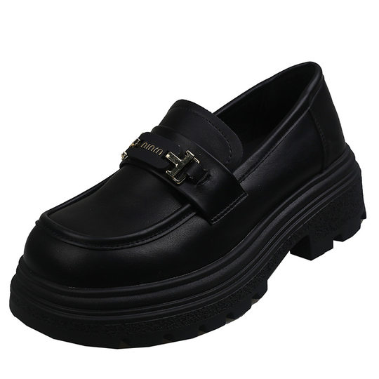 Thick-soled loafers women's shoes 2024 new explosions spring women's shoes muffin Joker small leather shoes black single-layer shoes