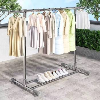 Stainless Steel Drying Rack Floor Household Bedroom Balcony Hanger Telescopic Single Rod Drying Rack Simple Clothes Rack
