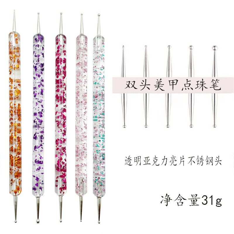 Cross-border Hot Nail Pen Set Double Head Point Drill Pen Rhinestone acrylic Pen Dual-use Point Flower Needle Point Bead Brush