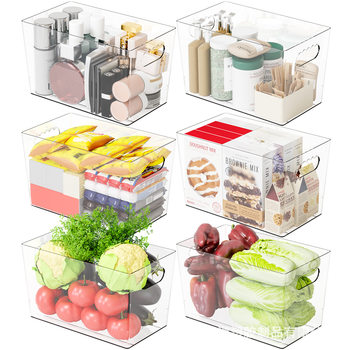 Transparent plastic PET storage box desktop sundries finishing box kitchen vegetables and fruits refrigerator storage box can be stacked
