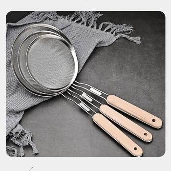 16-20 # Wooden Handle Twill Oil Grids 201 Stainless Steel Colander Flour Sieve Baking Tools Kitchen Oil Fishing Filter