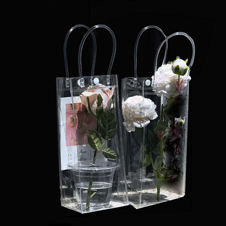 Spot PVC transparent handbag packaging milk tea bag hand gift bag stall flower packaging wholesale printing system