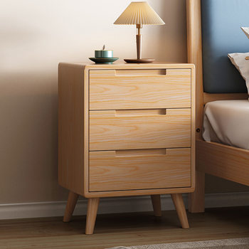 Full Solid Wood Three-pumping Bedside Table Modern Simple Oak Log Storage Cabinet Nordic Bedroom Storage Cabinet Bucket Cabinet