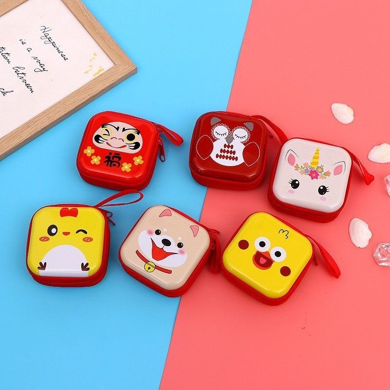 Creative Tinplate Christmas Coin Purse Cartoon Key Coin Zipper Bag Headset Data Cable Organize Storage Box