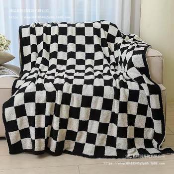Cross-Border Half-Velvet Blanket Checkerboard Sofa Blanket Non-Shedding Half-Velvet Blanket Knitted Blanket Air-Conditioning Small Blanket Nap