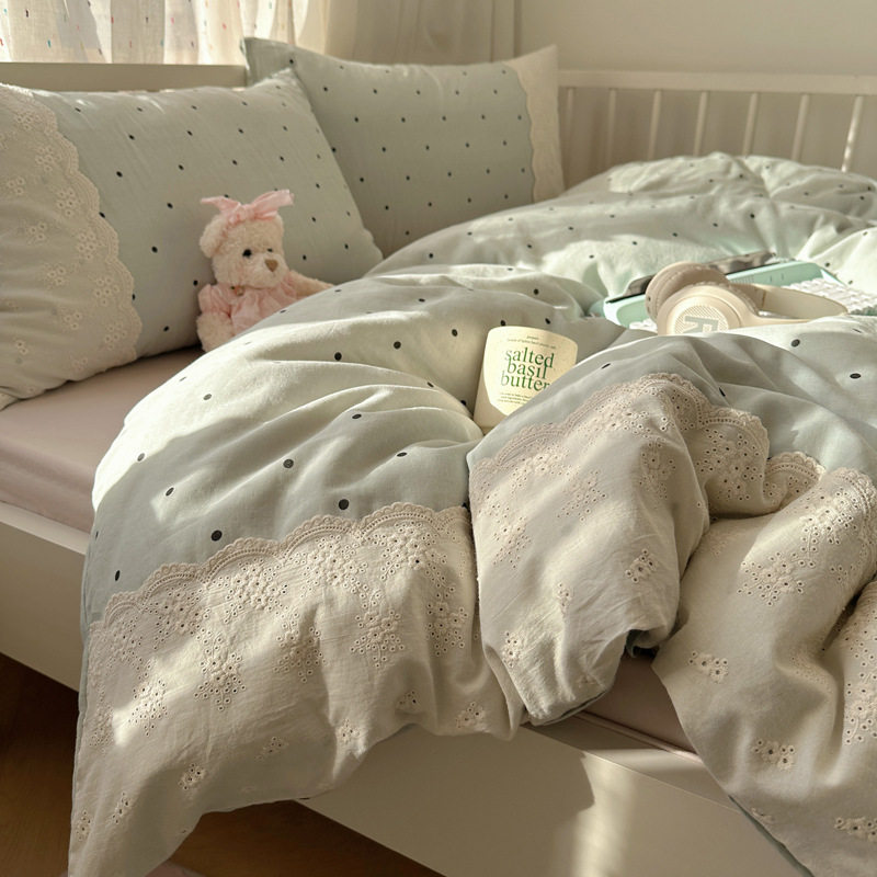 French Lace Bedding Four-piece Set Pure Cotton Cotton Quilt Cover Bed Sheet Quilt Cover Bedhat Dormitory Three-piece Set