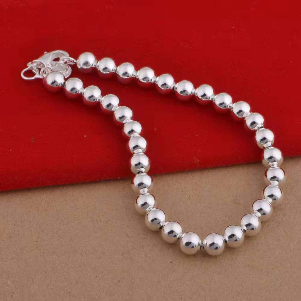Factory Price Korean Fashion Jewelry White Copper Silver Plated Bracelet Wholesale Gloss Round Bead Bracelet Taobao Silver Plated Bracelet