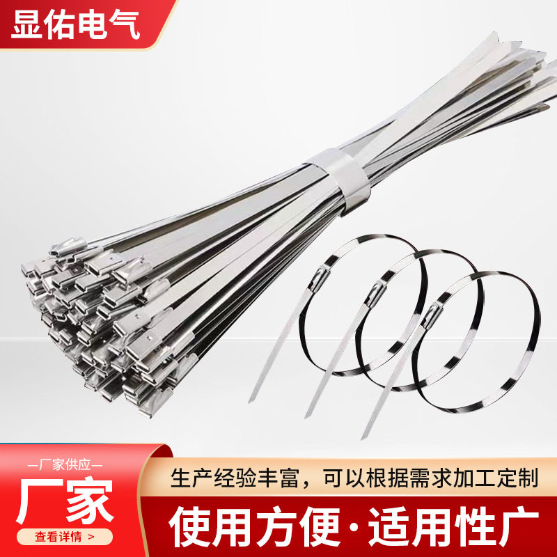 304 Stainless Steel Cable Tie 4.6*300 Self-Locking Metal Marine Cable Tie Outdoor High Temperature Resistant Cable Tie Steel Belt