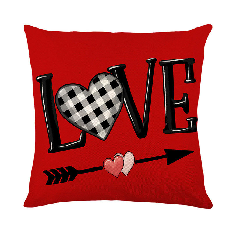 Timu Valentine's Day Pillow Red Love Printed Cushion Linen Pillow Cross-border Home Pillow Case Pillow Case