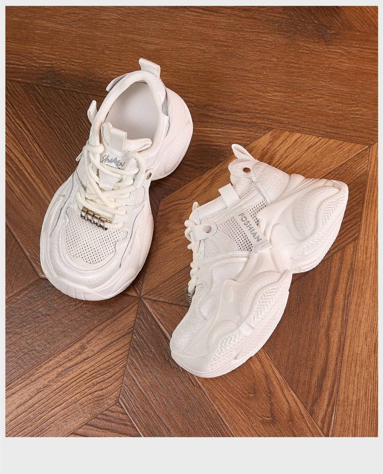 Giày sneaker nữ đế dày chunky lưới thoáng khí gót siêu cao 8 cm — Xám hồng, Len nguyên chất chi tiết 17