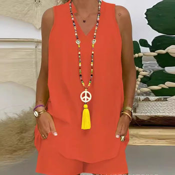 Women's new solid color collar sleeveless casual suit