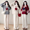 Pregnant Women's Autumn and Winter Sweater suit 2024 New Bear Thickened Loose All-match Knitted Shirt Casual Two-piece Set